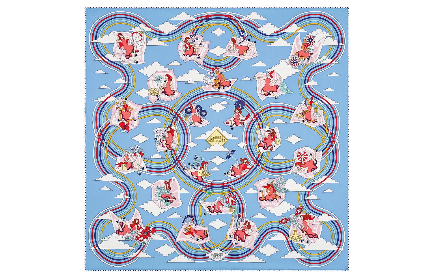 Hermes Girl in Leaf Skirt Blue Silk Scarf 70x70cm. H983849S-11