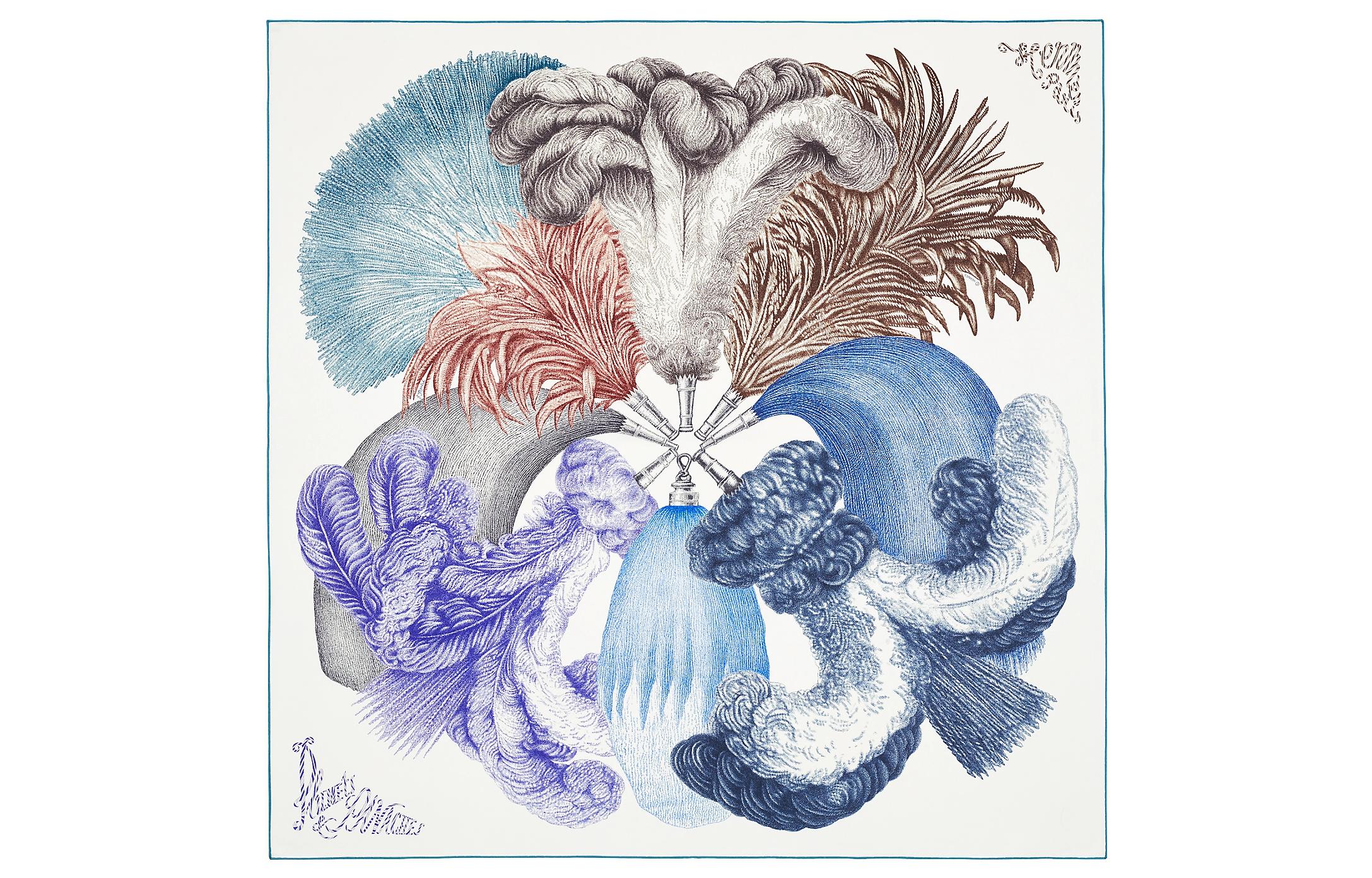 HERMES Glamorous Feather 90cm Silk Scarf Multicolor H003851S-06