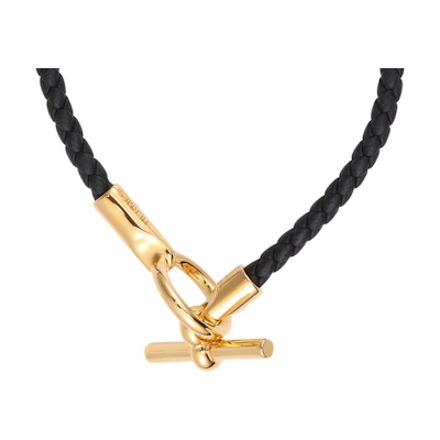 HERMES Glenan Black Calfskin Leather Bracelet Unisex with Gold Buckle. H071681F-89