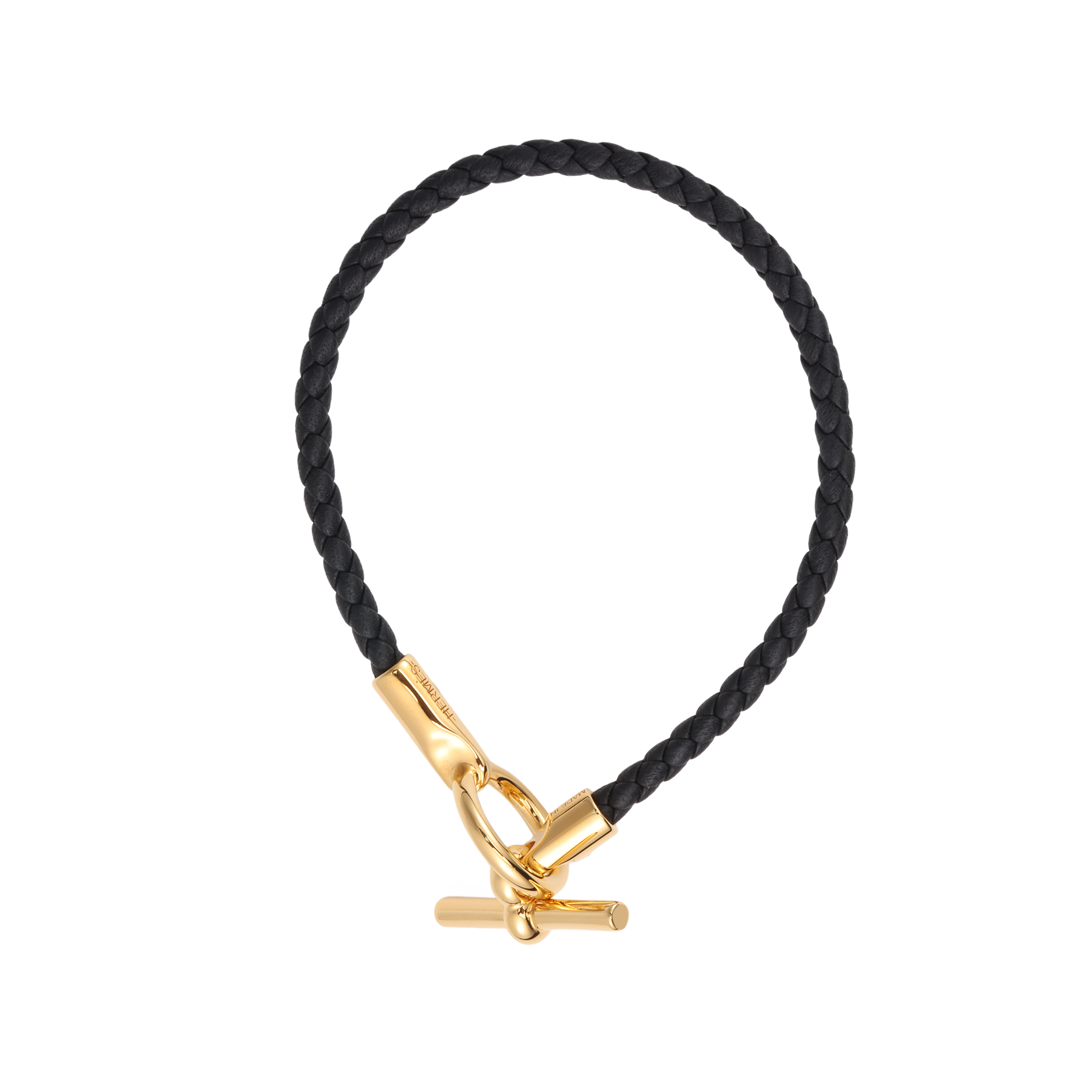 HERMES Glenan Black Calfskin Leather Bracelet Unisex with Gold Buckle. H071681F-89 圖 4