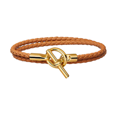 HERMES Glenan Double Tour Clasp Style Calfskin Leather Bracelet Unisex. H071689F-37