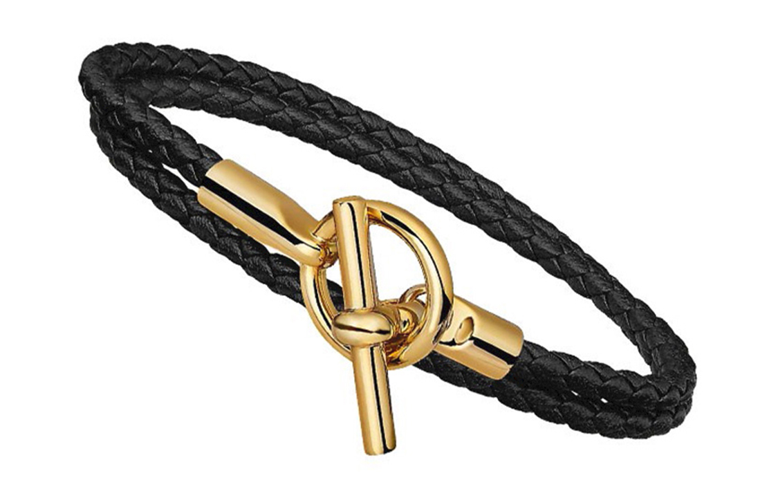 HERMES Glenan Double Tour Leather Bracelet Black Gold Unisex H071689F-89 圖 3