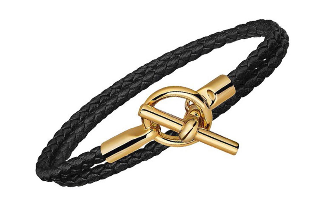 HERMES Glenan Double Tour Leather Bracelet Black Gold Unisex H071689F-89 圖 4