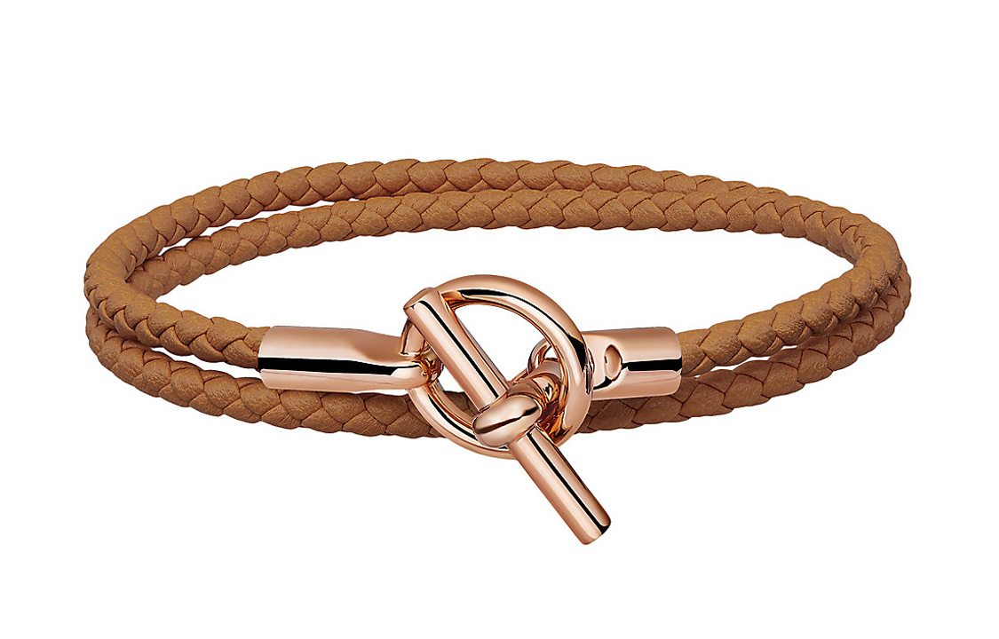 HERMES Glenan Double Wrap Brown Calfskin Unisex Bracelet H071689FO37