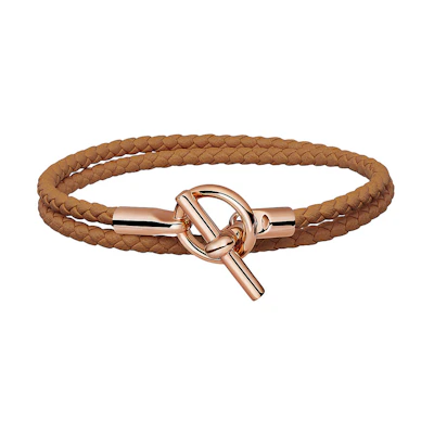 HERMES Glenan Double Wrap Brown Calfskin Unisex Bracelet H071689FO37