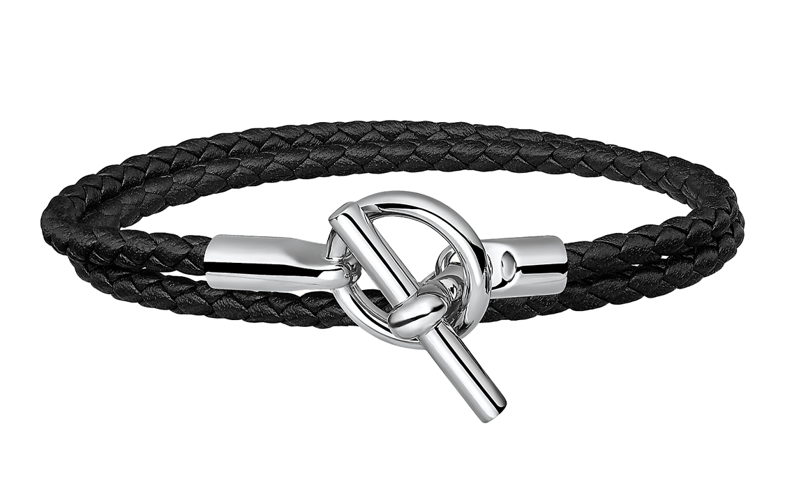 HERMES Glenan Double Wrap Leather Bracelet Unisex Couple Style Black H071689FP89 圖 2