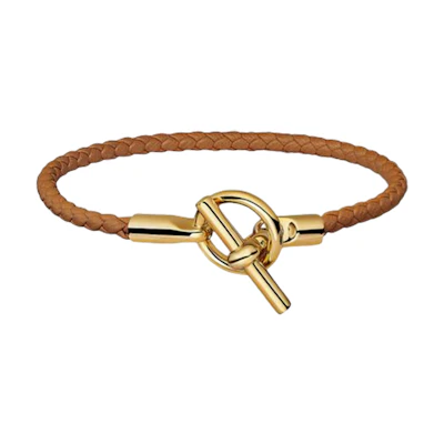 HERMES Glenan Gold-Plated Braided Leather Bracelet Unisex Couple Style H071681F-37T3