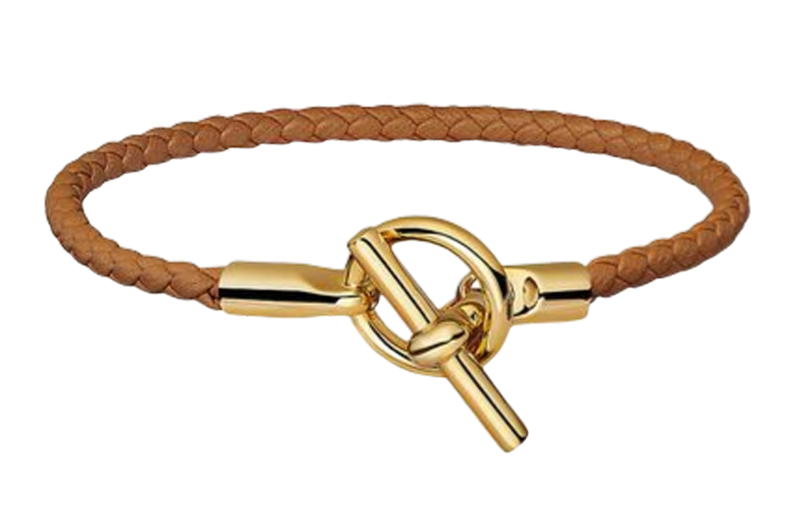 HERMES Glenan Gold-Plated Braided Leather Bracelet Unisex Couple Style H071681F-37T3 圖 2