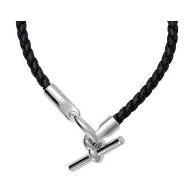 HERMES Glenan H Black Braided Leather Bracelet H077240FP89