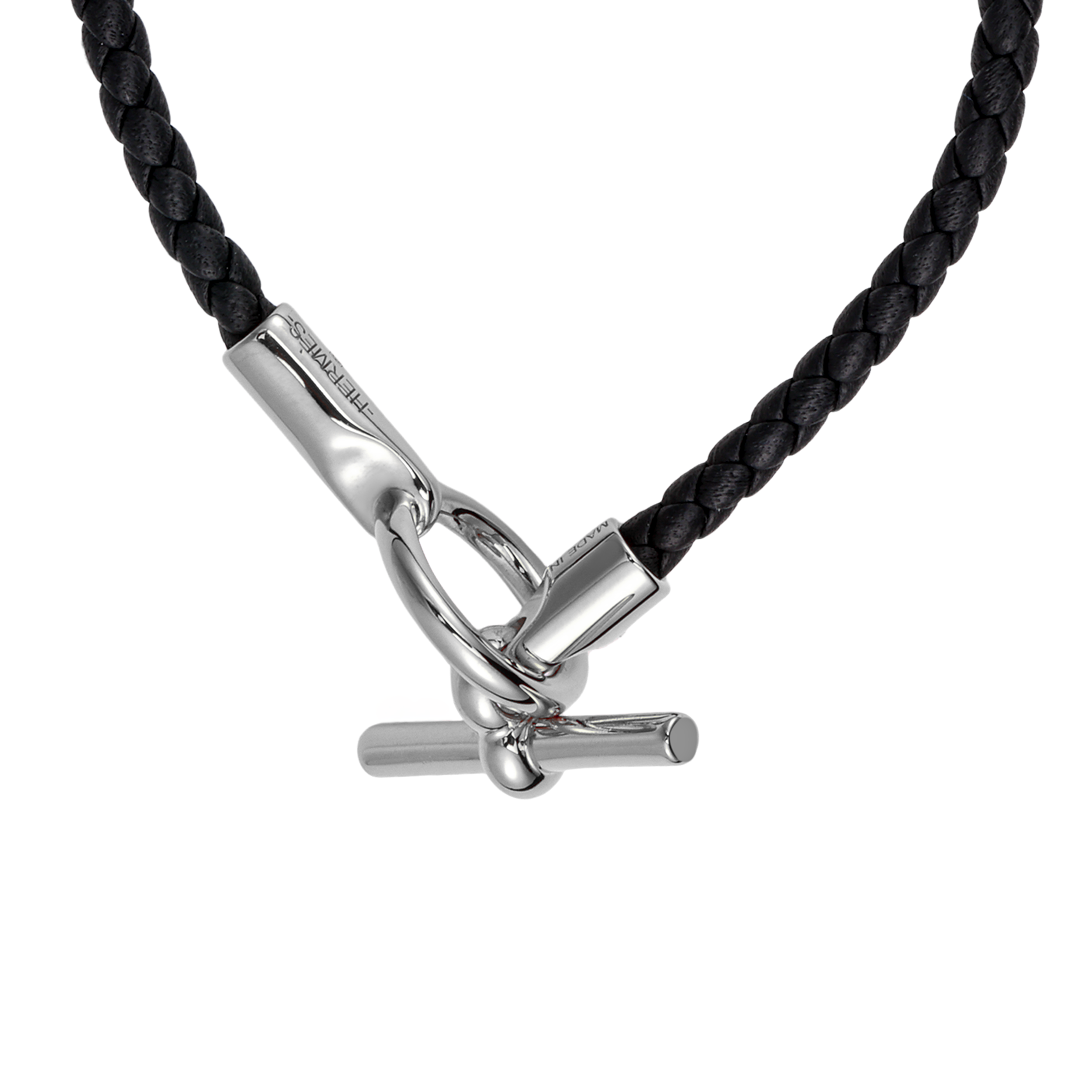 HERMES Glenan H Black Braided Leather Bracelet H077240FP89 圖 3