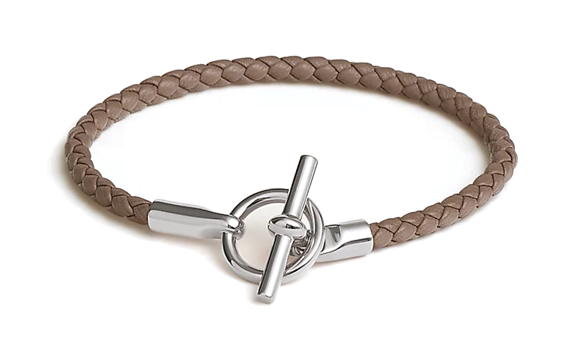 HERMES Glenan H Braided Bracelet Unisex Couple Style Grey Brown. H071681FP18T2