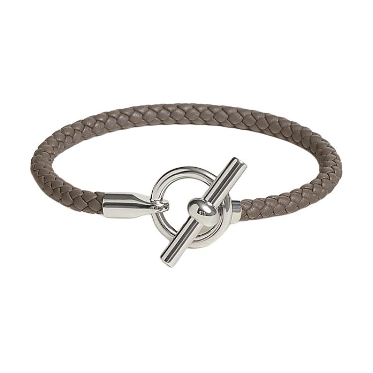 HERMES Glenan H Braided Calfskin Bracelet Unisex Tin Grey. H077240FP8F