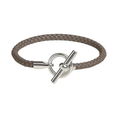 HERMES Glenan H Braided Calfskin Bracelet Unisex Tin Grey. H077240FP8F