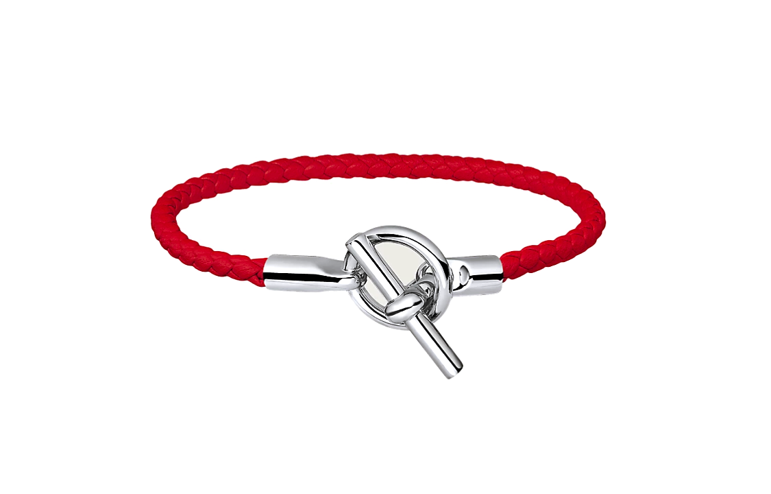 Order HERMES Glenan Gelang Merah Kulit Tenunan Palladium Unisex Rekaan Pasangan H071681FPS3T3