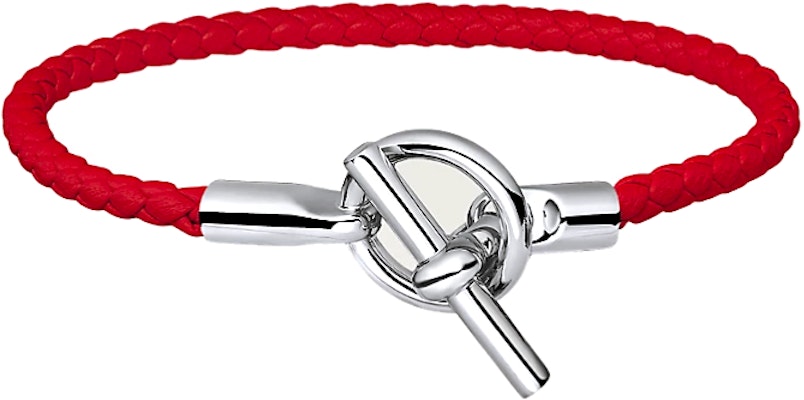 HERMES Glenan Gelang Merah Kulit Tenunan Palladium Unisex Rekaan Pasangan H071681FPS3T3 Order HERMES Glenan Gelang Merah Kulit Tenunan Palladium Unisex Rekaan Pasangan H071681FPS3T3