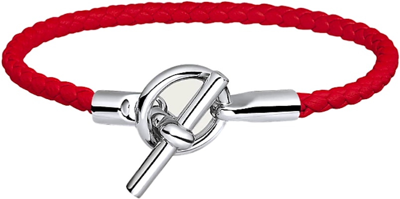 HERMES Glenan Gelang Merah Kulit Tenunan Palladium Unisex Rekaan Pasangan H071681FPS3T3 Lookbook HERMES Glenan Gelang Merah Kulit Tenunan Palladium Unisex Rekaan Pasangan H071681FPS3T3