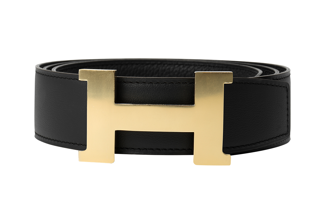 HERMES Glossy Gold Buckle Togo Leather Reversible Belt Black 3.8cm H0745620P2K-H075387CAAF 圖 3