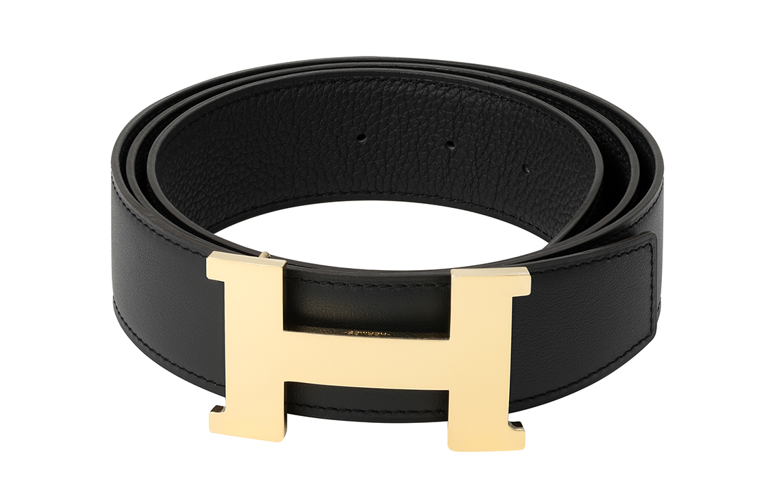 HERMES Glossy Gold Buckle Togo Leather Reversible Belt Black 3.8cm H0745620P2K-H075387CAAF 圖 4