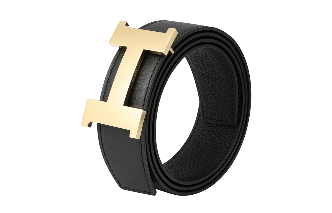 HERMES Glossy Gold Buckle Togo Leather Reversible Belt Black 3.8cm H0745620P2K-H075387CAAF 圖 5