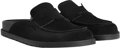 HERMES愛馬仕 Go Mule 絨面小牛皮 平底套穿圓頭 時尚涼鞋 男款 黑色 Shop HERMES愛馬仕 Go Mule 絨面小牛皮 平底套穿圓頭 時尚涼鞋 男款 黑色