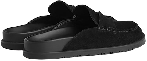 HERMES愛馬仕 Go Mule 絨面小牛皮 平底套穿圓頭 時尚涼鞋 男款 黑色 Purchase HERMES愛馬仕 Go Mule 絨面小牛皮 平底套穿圓頭 時尚涼鞋 男款 黑色