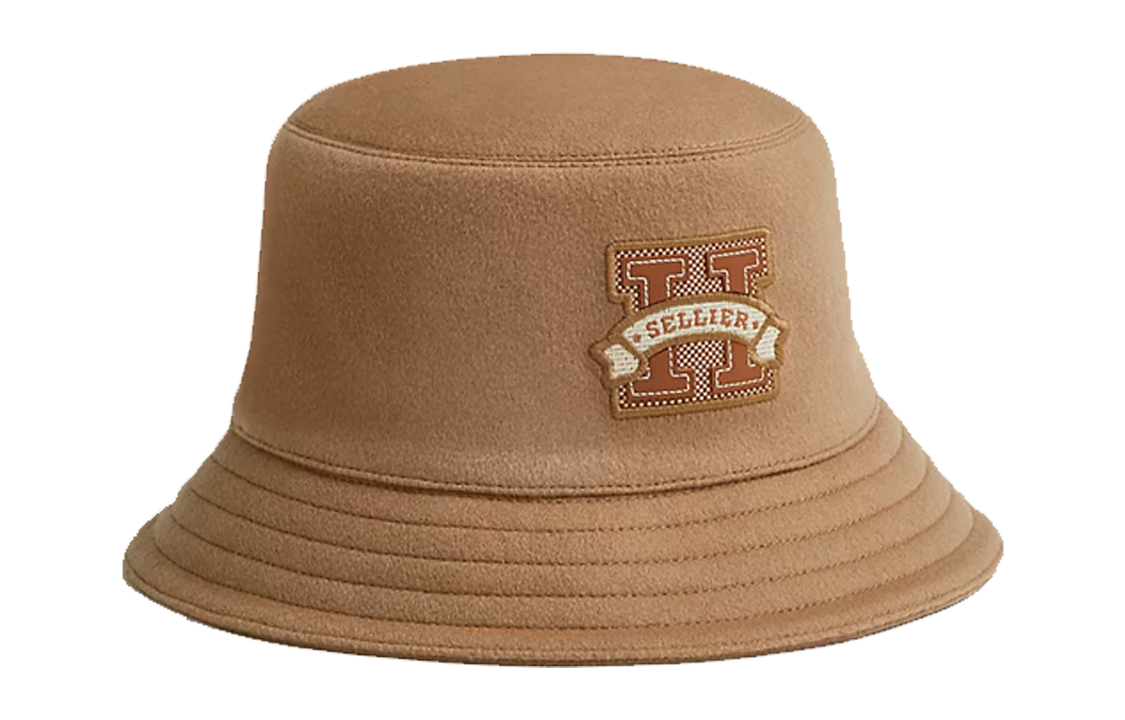 HERMES Goat Wool Brown Fisherman Hat Unisex Logo Design for Couples H232033N D1