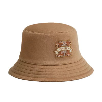 HERMES Goat Wool Brown Fisherman Hat Unisex Logo Design for Couples H232033N D1