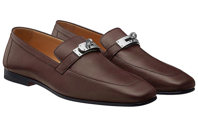 Order HERMES Kasut Loafer Kulit Kambing Hujung Empat Segi 'Coklat Gelap' H211977Z-H29