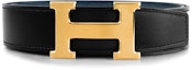 Buy HERMES Gold 'H' Buckle Reversible Leather Belt Black/Bluish, 3.2cm H064544CM2M-H073967CAAD