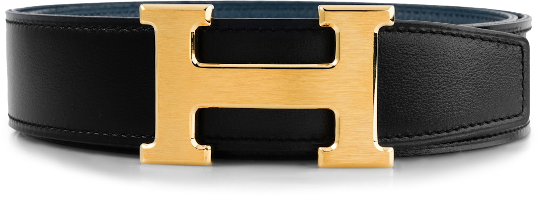 HERMES Gold 'H' Buckle Reversible Leather Belt Black/Bluish, 3.2cm H064544CM2M-H073967CAAD Order HERMES Gold 'H' Buckle Reversible Leather Belt Black/Bluish, 3.2cm H064544CM2M-H073967CAAD