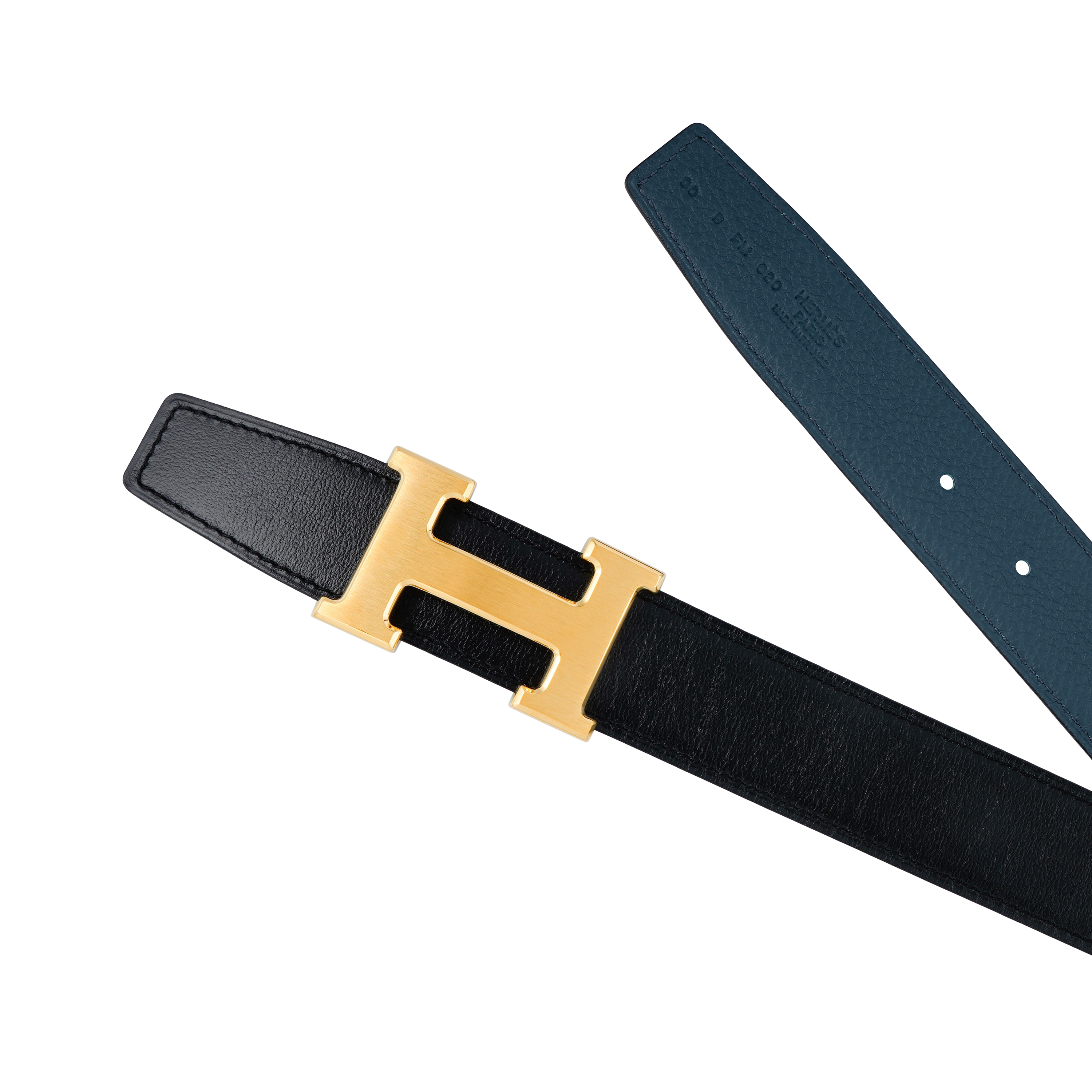 Purchase HERMES Gold 'H' Buckle Reversible Leather Belt Black/Bluish, 3.2cm H064544CM2M-H073967CAAD