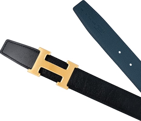 HERMES Gold 'H' Buckle Reversible Leather Belt Black/Bluish, 3.2cm H064544CM2M-H073967CAAD Purchase HERMES Gold 'H' Buckle Reversible Leather Belt Black/Bluish, 3.2cm H064544CM2M-H073967CAAD