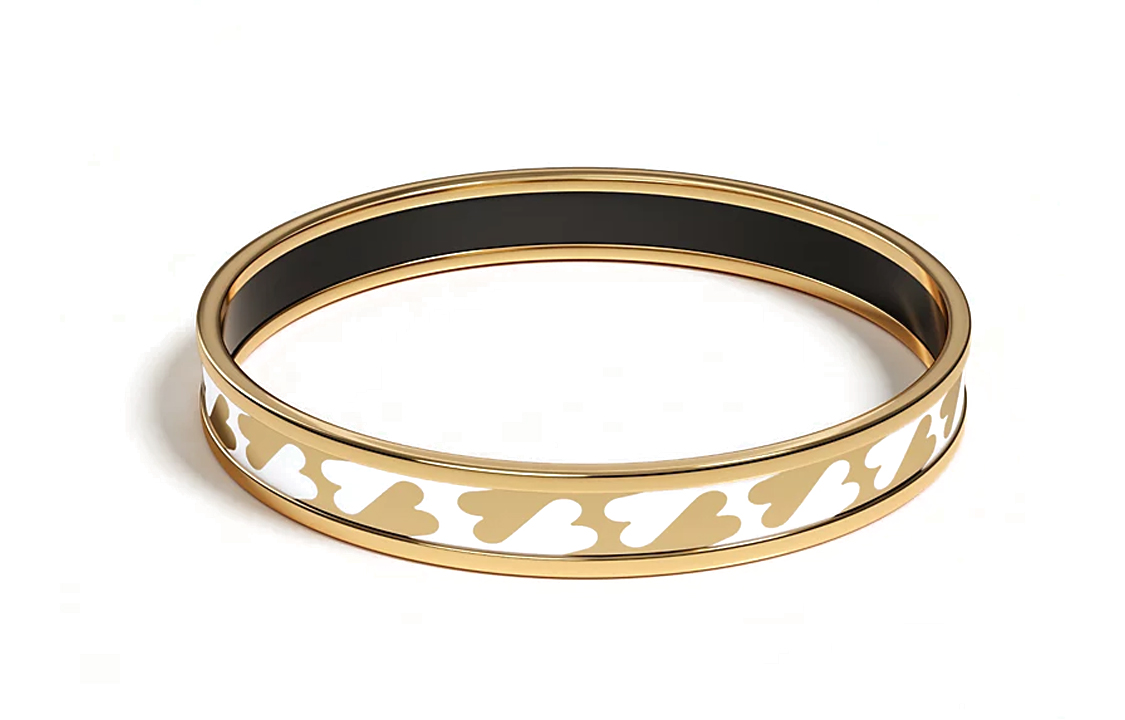 HERMES Gold Enamel Bracelet with Heart Print Unisex Couple Design Gold Color H213312F C662