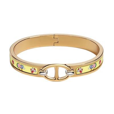 HERMES Gold Plated Enamel Bracelet Unisex Couple Design with Pattern Print. H204411F