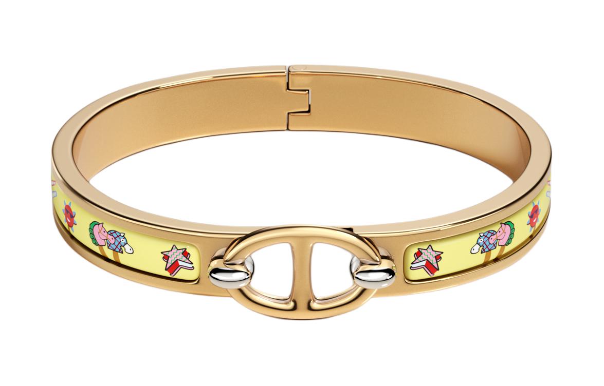 HERMES Gold Plated Enamel Bracelet Unisex Couple Design with Pattern Print. H204411F 圖 2