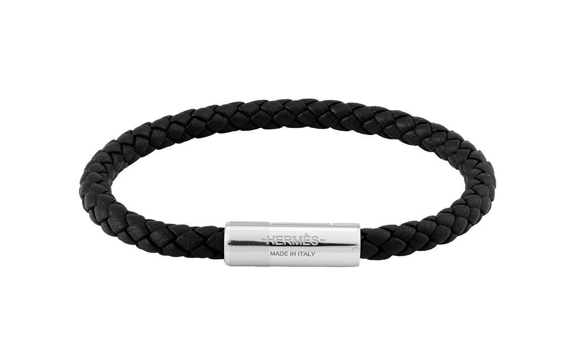 HERMES Goliath Braided Calfskin Unisex Couple Bracelet Black H066218FP89