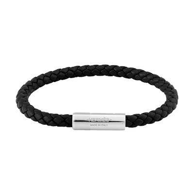 HERMES Goliath Braided Calfskin Unisex Couple Bracelet Black H066218FP89