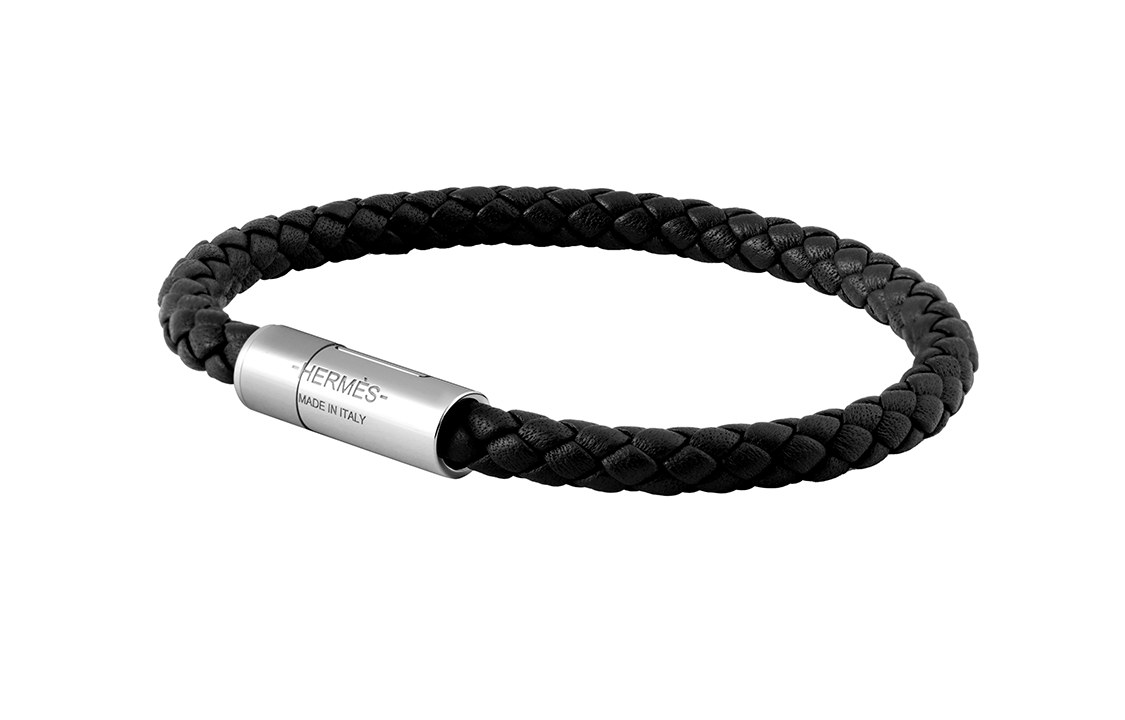 HERMES Goliath Braided Calfskin Unisex Couple Bracelet Black H066218FP89 圖 4