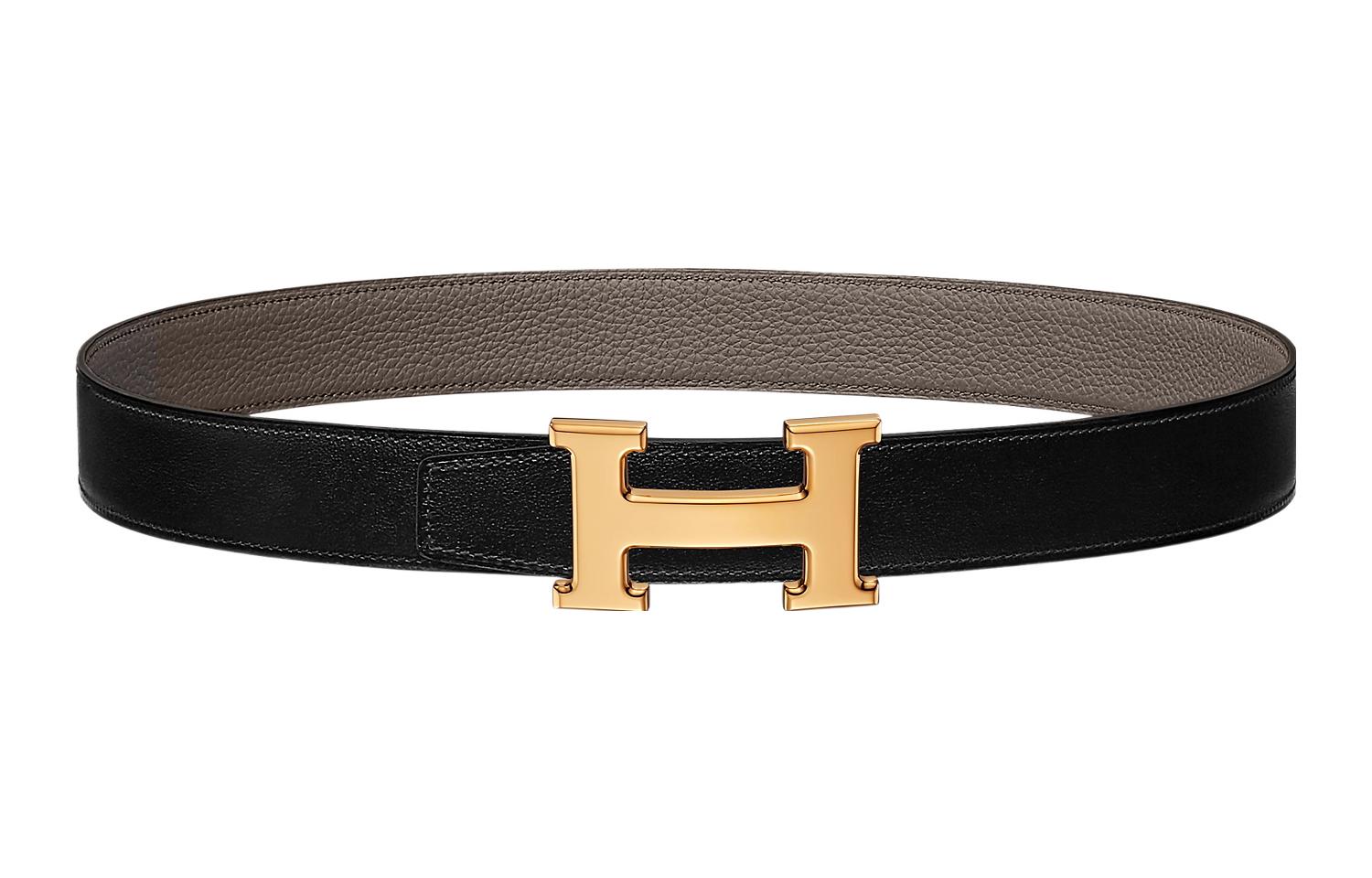 HERMES Gourmette Reversible Smooth Leather Belt Black/Tin Grey 3.2cm H064545CDZ2 H073967CAAC