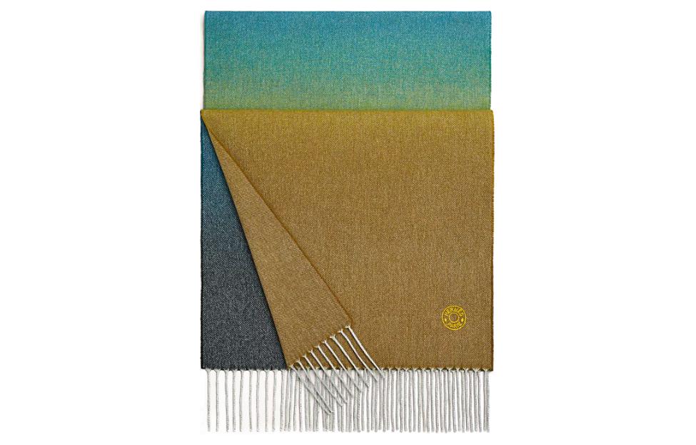 HERMES Gradient Design Wool Scarf for Men Blue Yellow. H394805Tv01