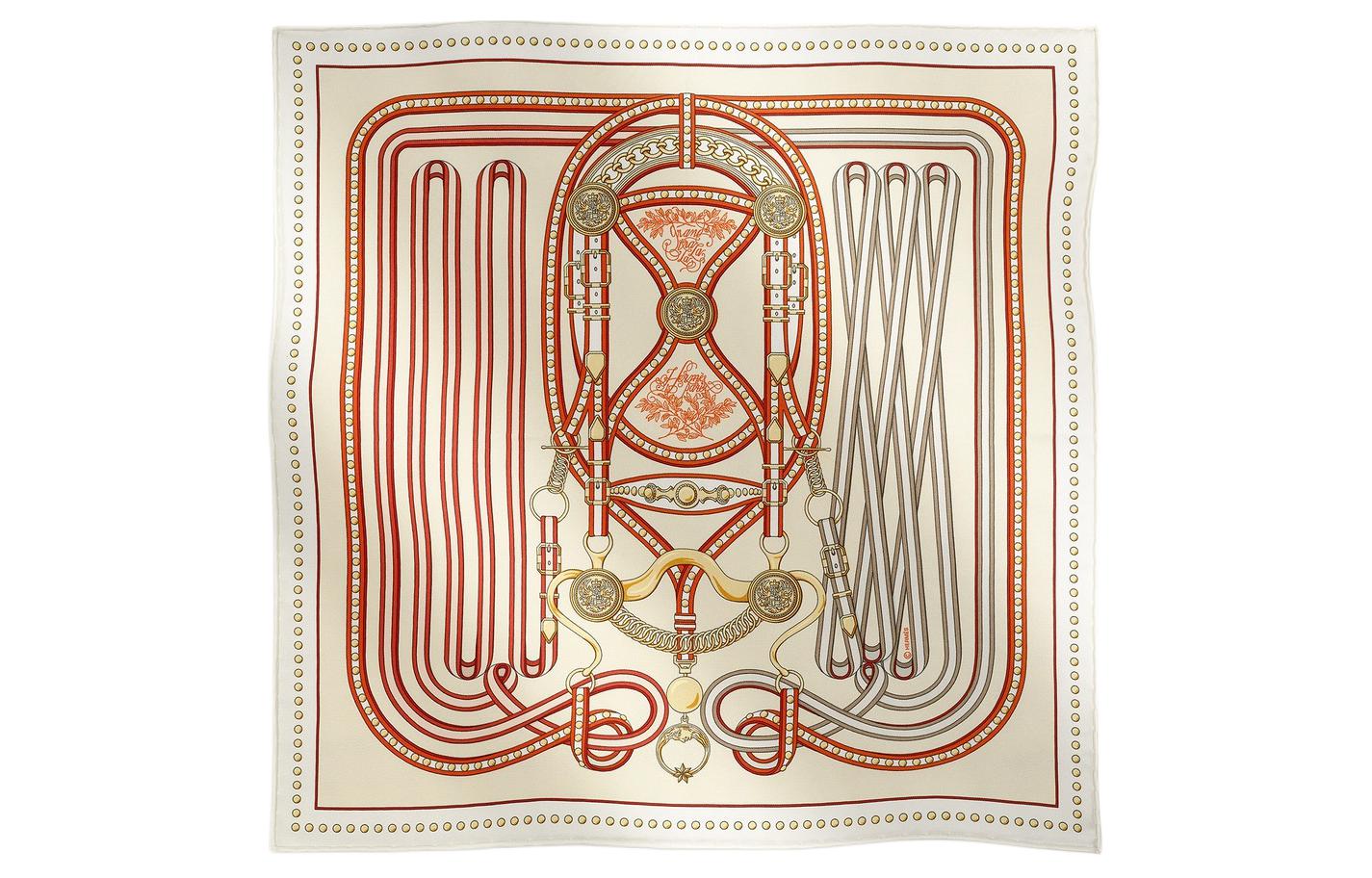HERMES Grand Tralala Beige Silk Scarf Unisex Couple Design. H893778Sv05