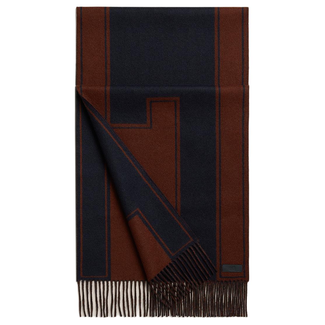 HERMES Graphic Print Cashmere Scarf Unisex Couple Design in Cocoa Color. H259140S 02