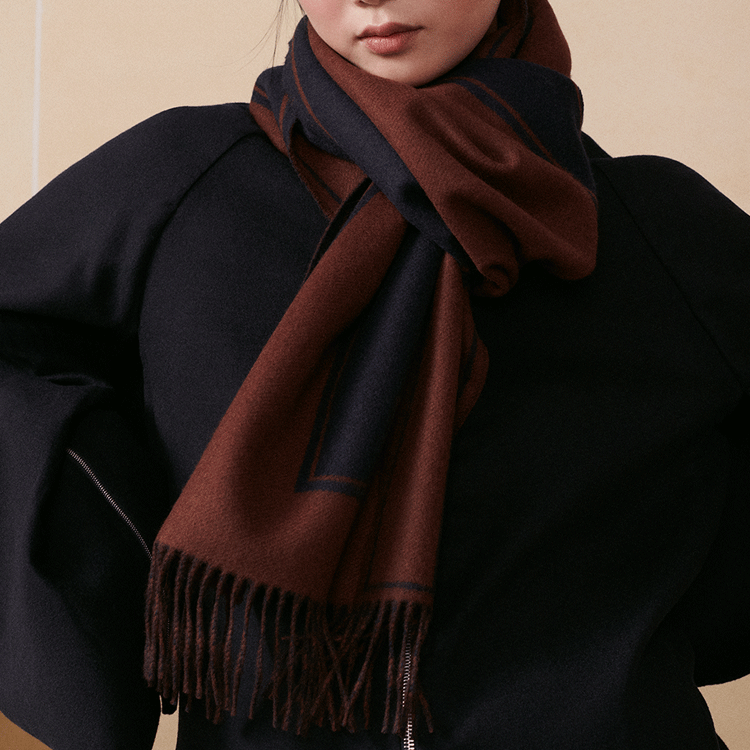 HERMES Graphic Print Cashmere Scarf Unisex Couple Design in Cocoa Color. H259140S 02 圖 3