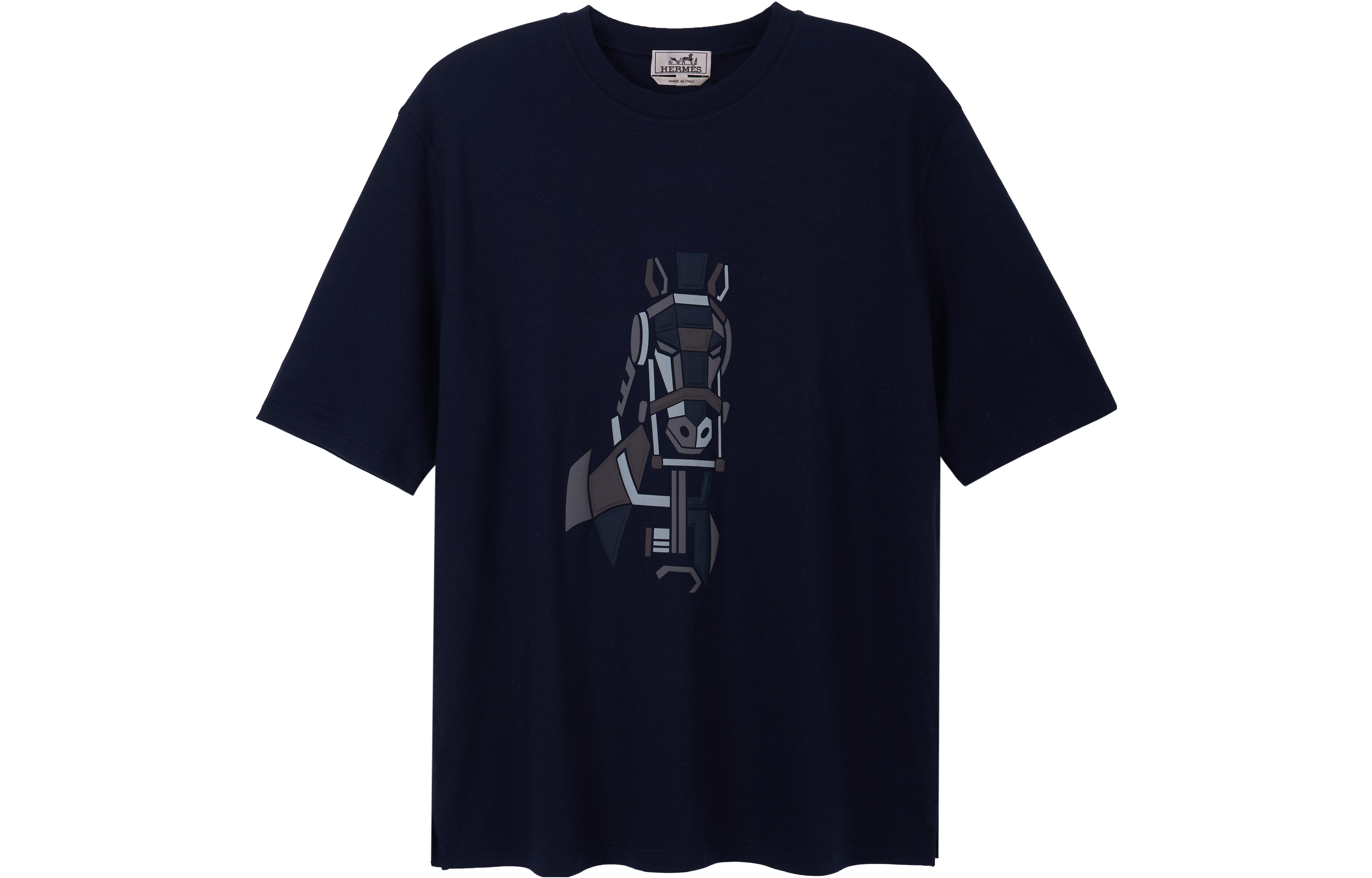 Order HERMES 藍色圖案印花FW22短袖圓領T恤Tee。 H267750HA01