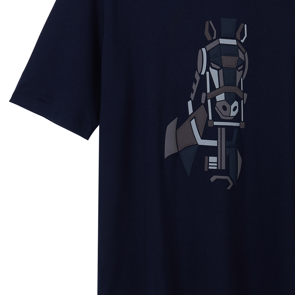 Sizing HERMES 藍色圖案印花FW22短袖圓領T恤Tee。 H267750HA01