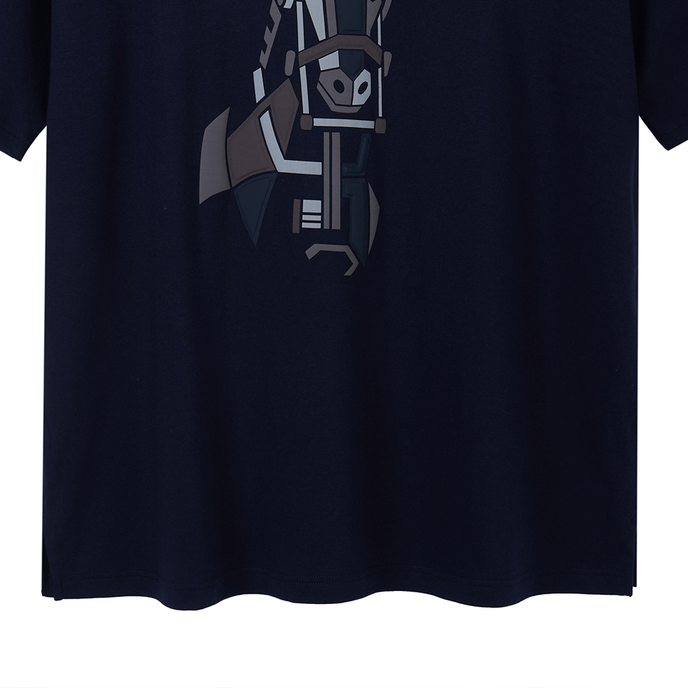 Cheap HERMES 藍色圖案印花FW22短袖圓領T恤Tee。 H267750HA01