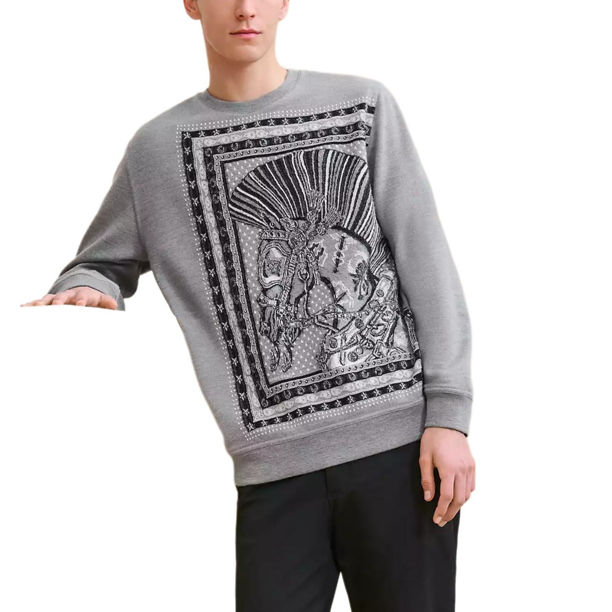 HERMES Graphic Print Crewneck Sweater  Grey H467880HA76ME