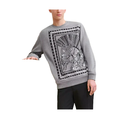 HERMES Graphic Print Crewneck Sweater Grey H467880HA76ME