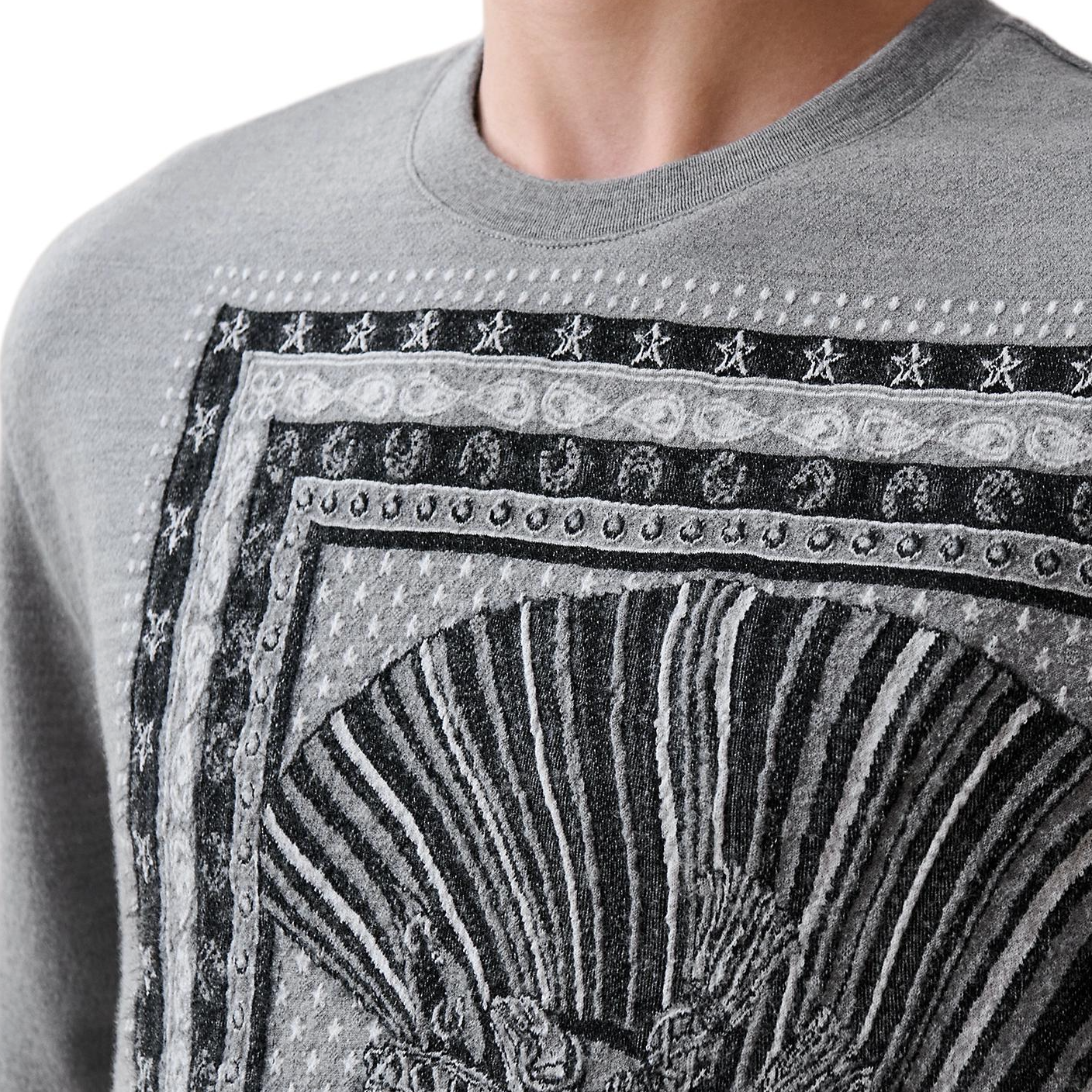 Shop HERMES Graphic Print Crewneck Sweater  Grey H467880HA76ME