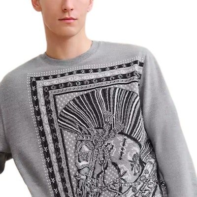 HERMES Graphic Print Crewneck Sweater Grey H467880HA76ME Details for HERMES Graphic Print Crewneck Sweater Grey H467880HA76ME